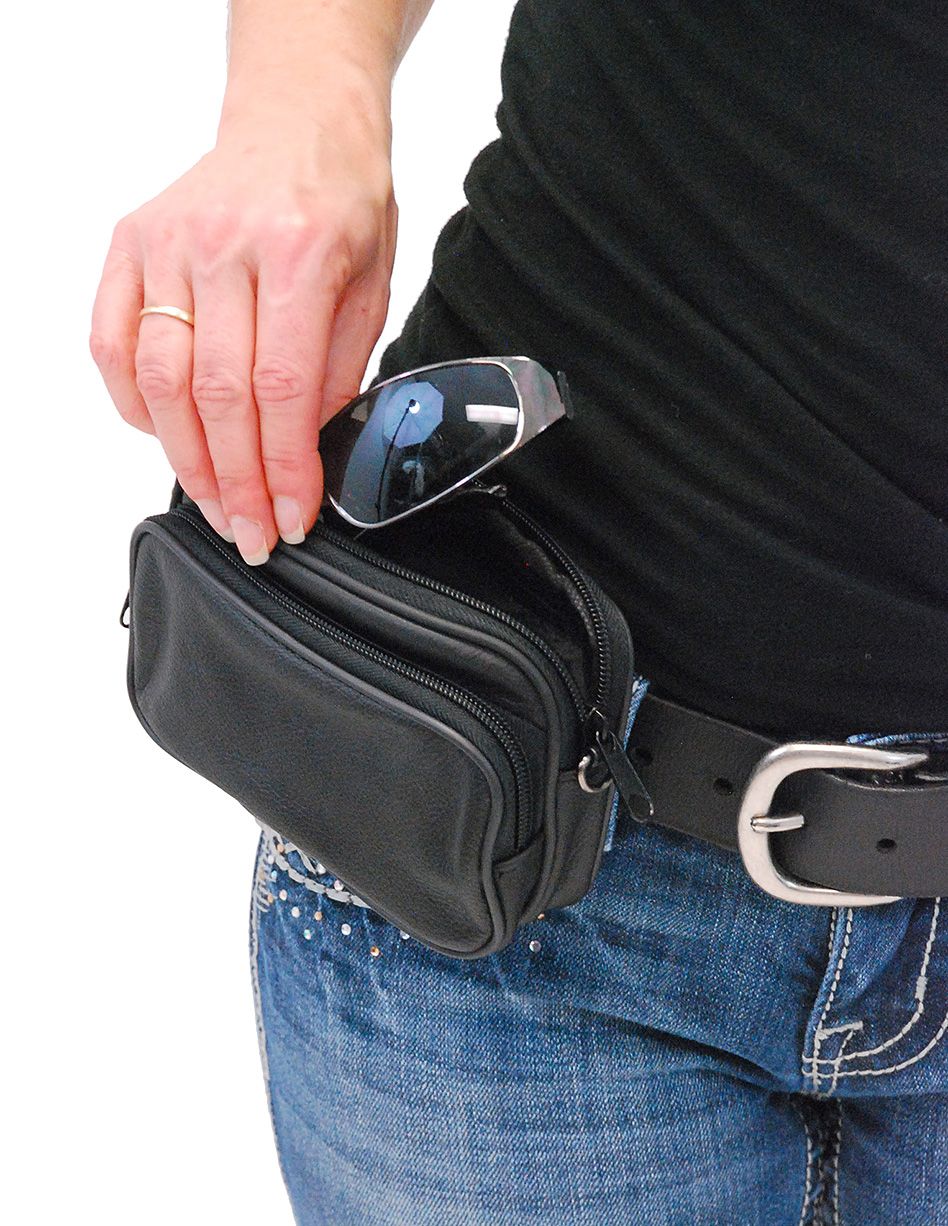 biker wearing a belt pouch for cell phones