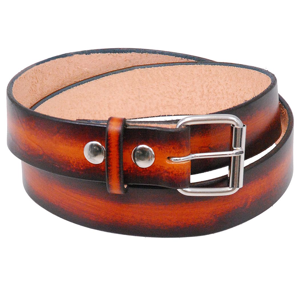 vintage brown leather belt with darker edges and bright interior 