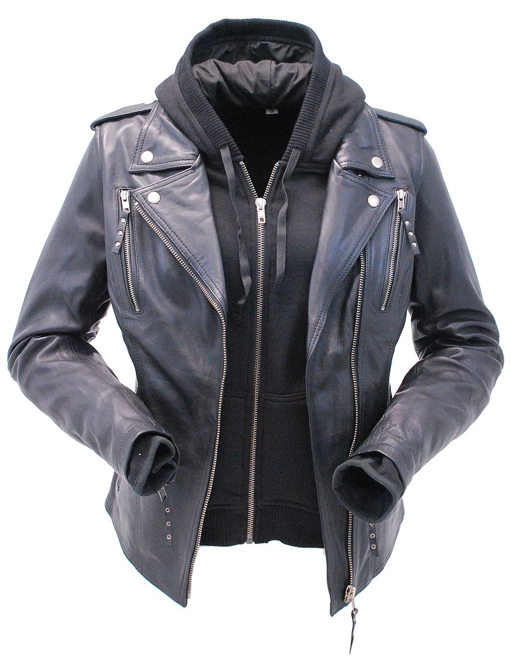 ladies leather motorcycle jacket with hood 