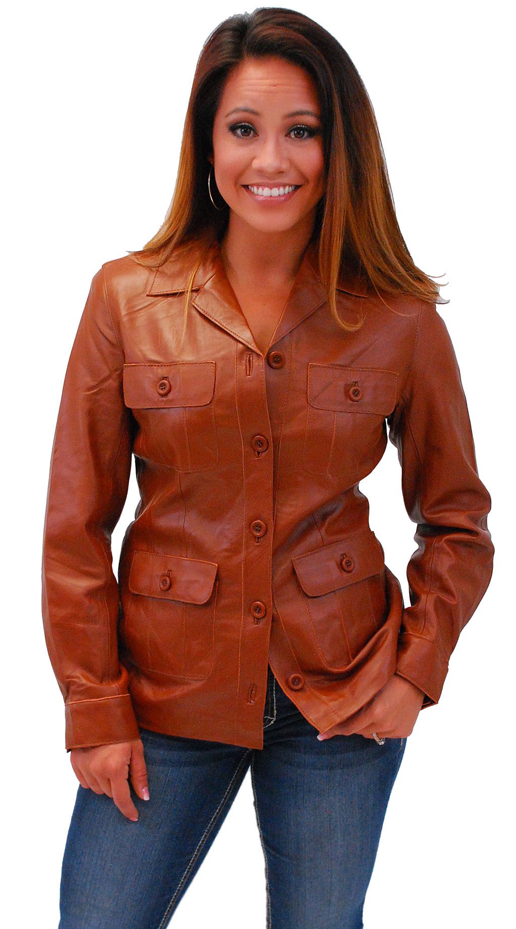 woman wearing a brown button up coat