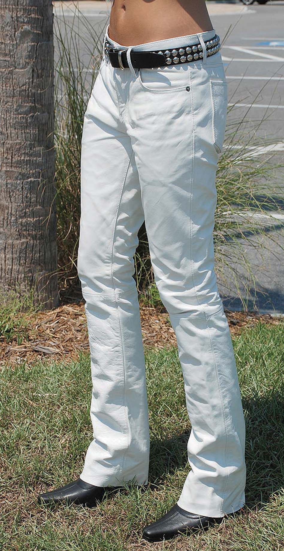 classic white leather biker pants