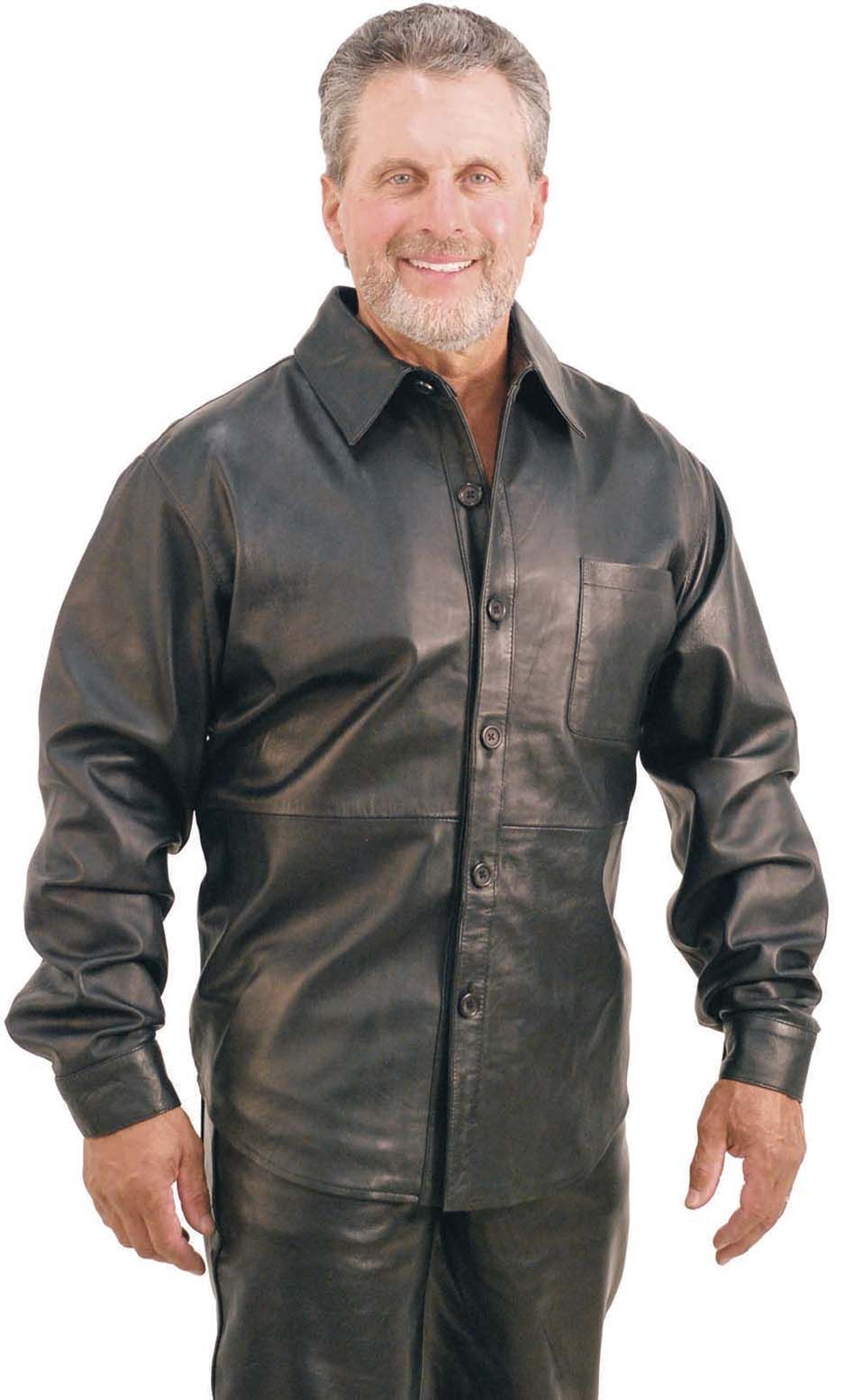 Biker wearing black leather button up shirt