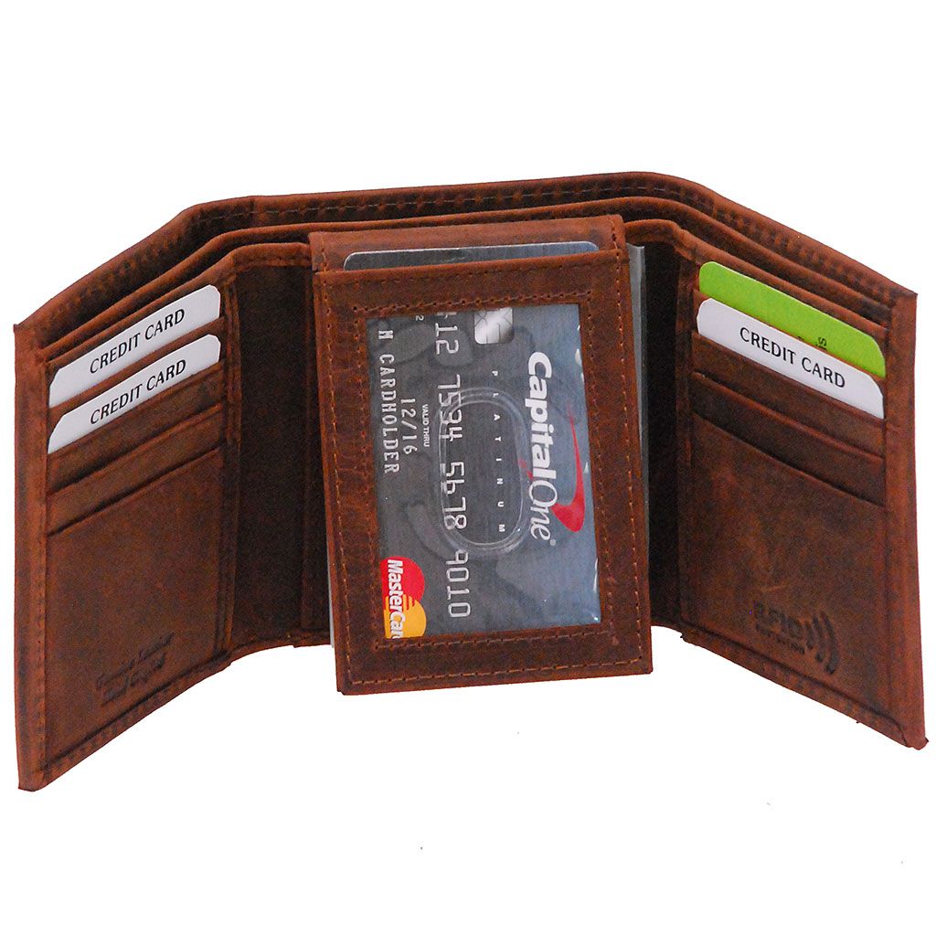 vintage brown trifold wallet