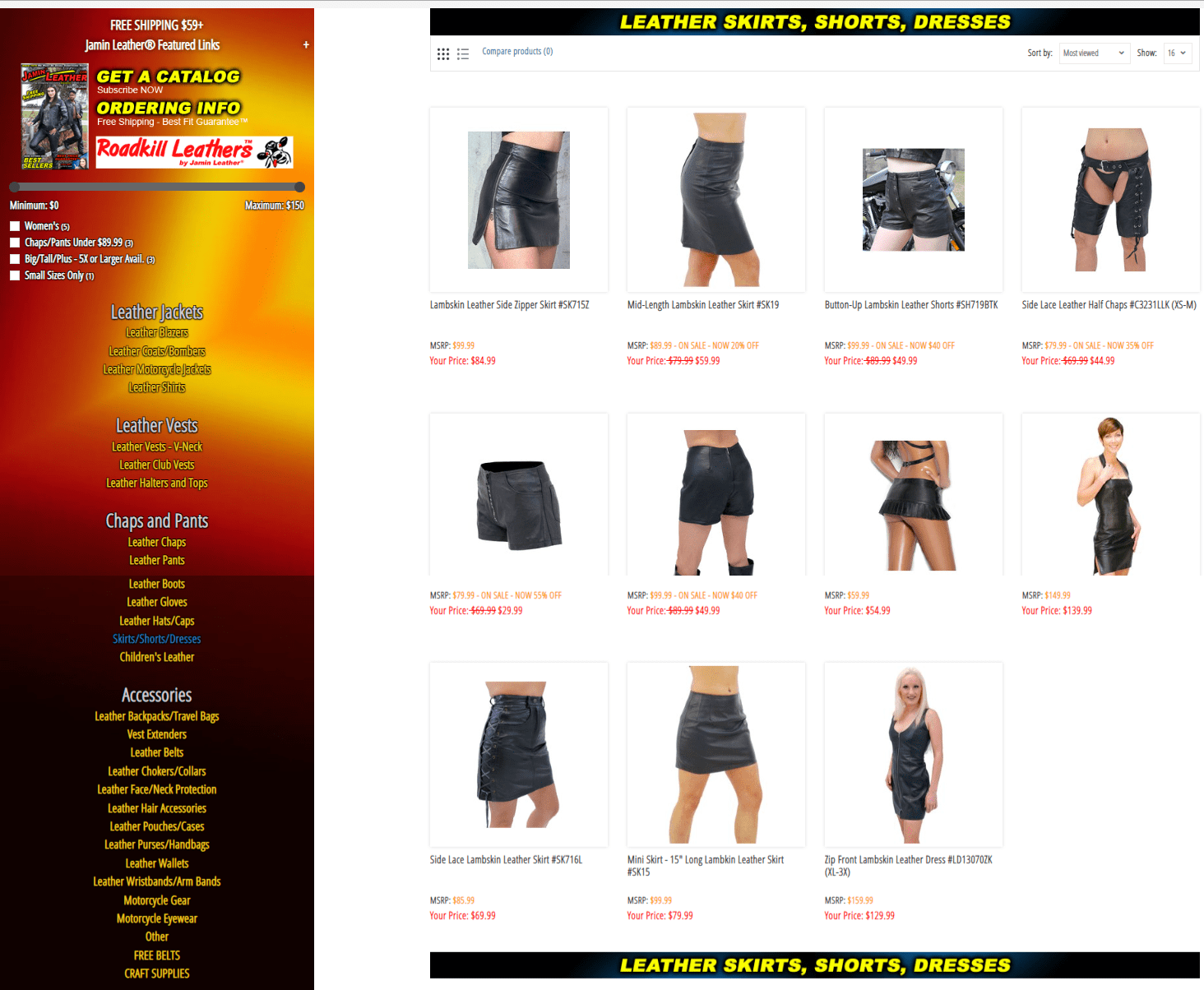 Leather Skirts, Shorts & Dresses - Jamin Leather