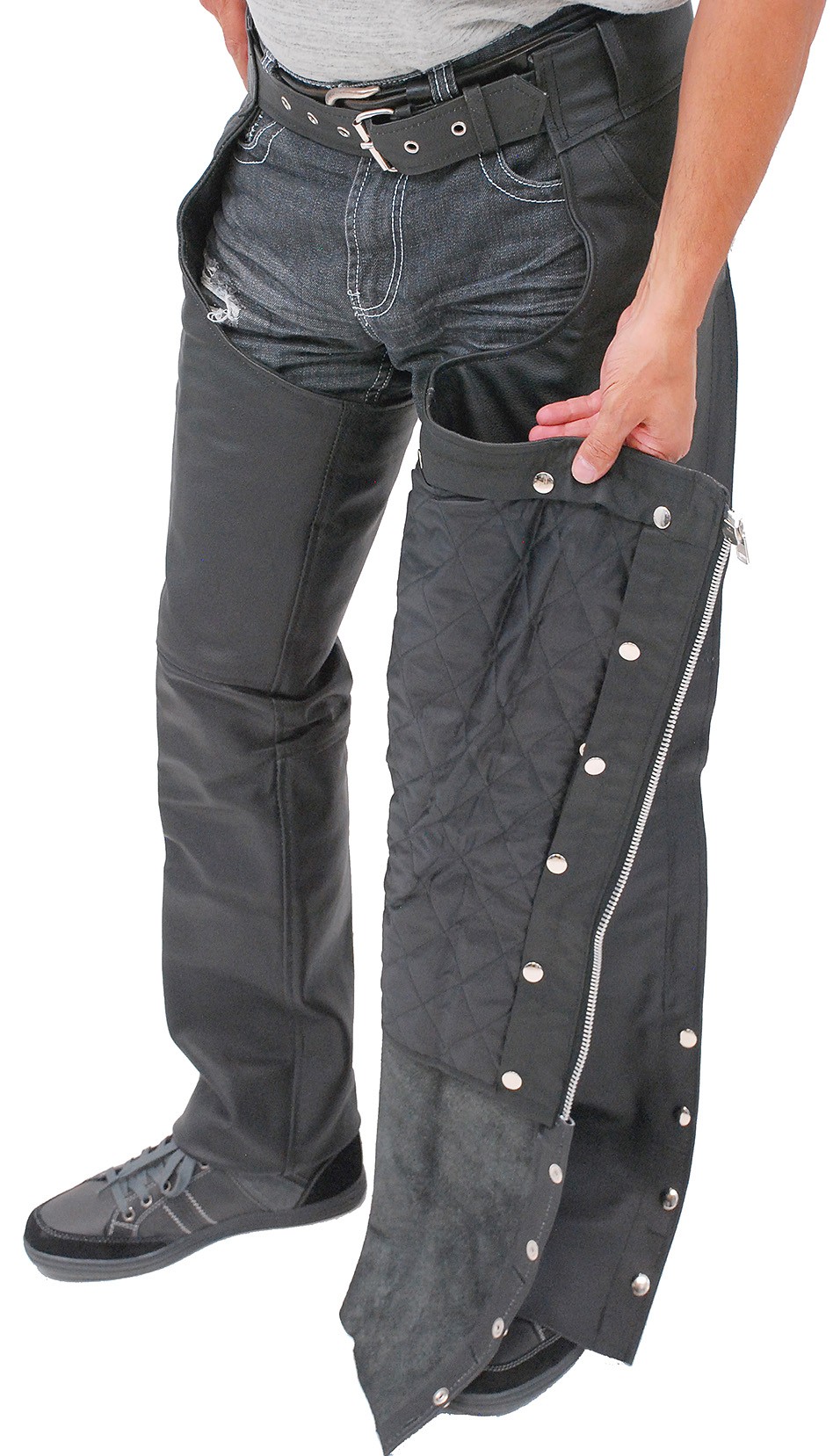 LEATHER CHAPS WITH REMOVABLE LINING