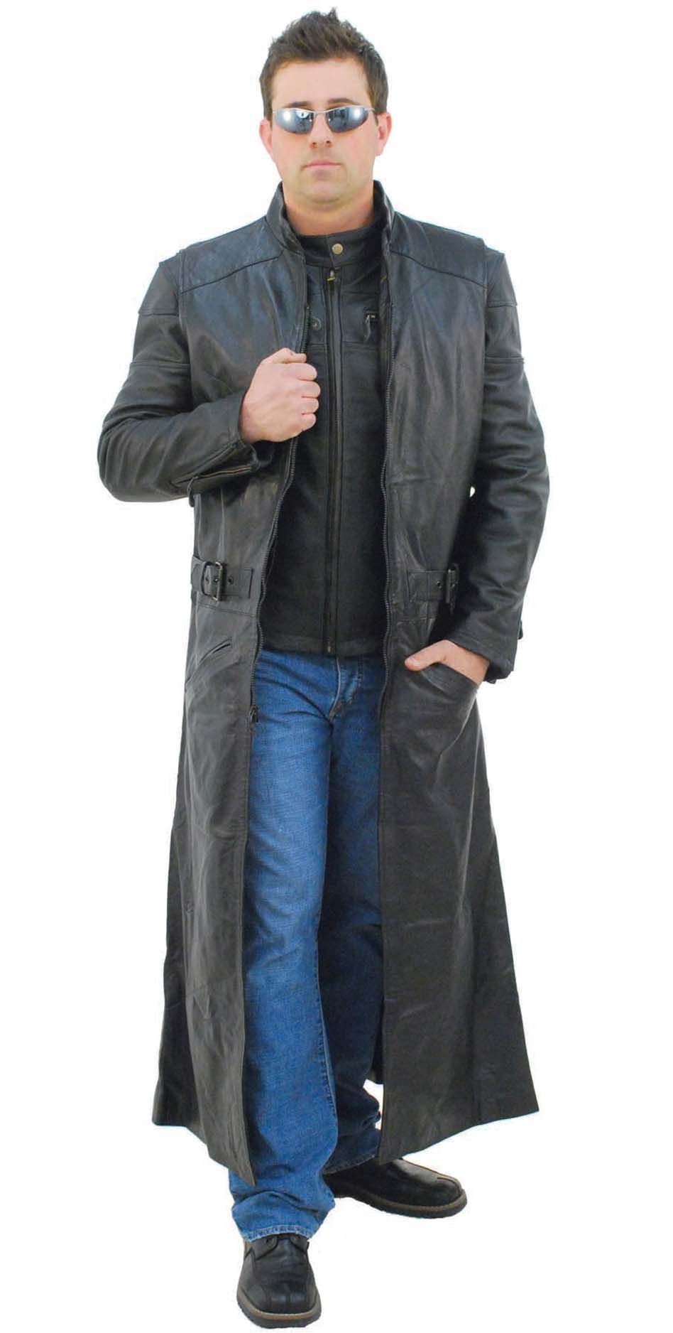 Heavy Leather Duster Trench Coat #M800Z