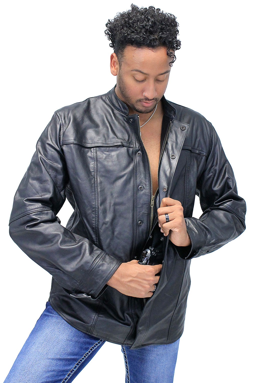 LEATHER SHIRT WITH CONCEALED CARRY POCKET