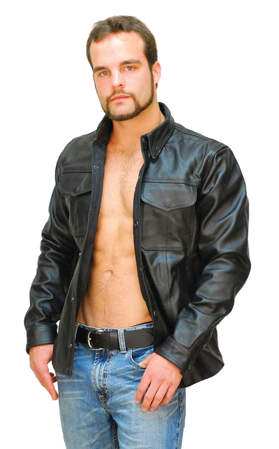 Men's heavy leather shirt or lightweight leather jacket that is economically priced by Jamin Leather.