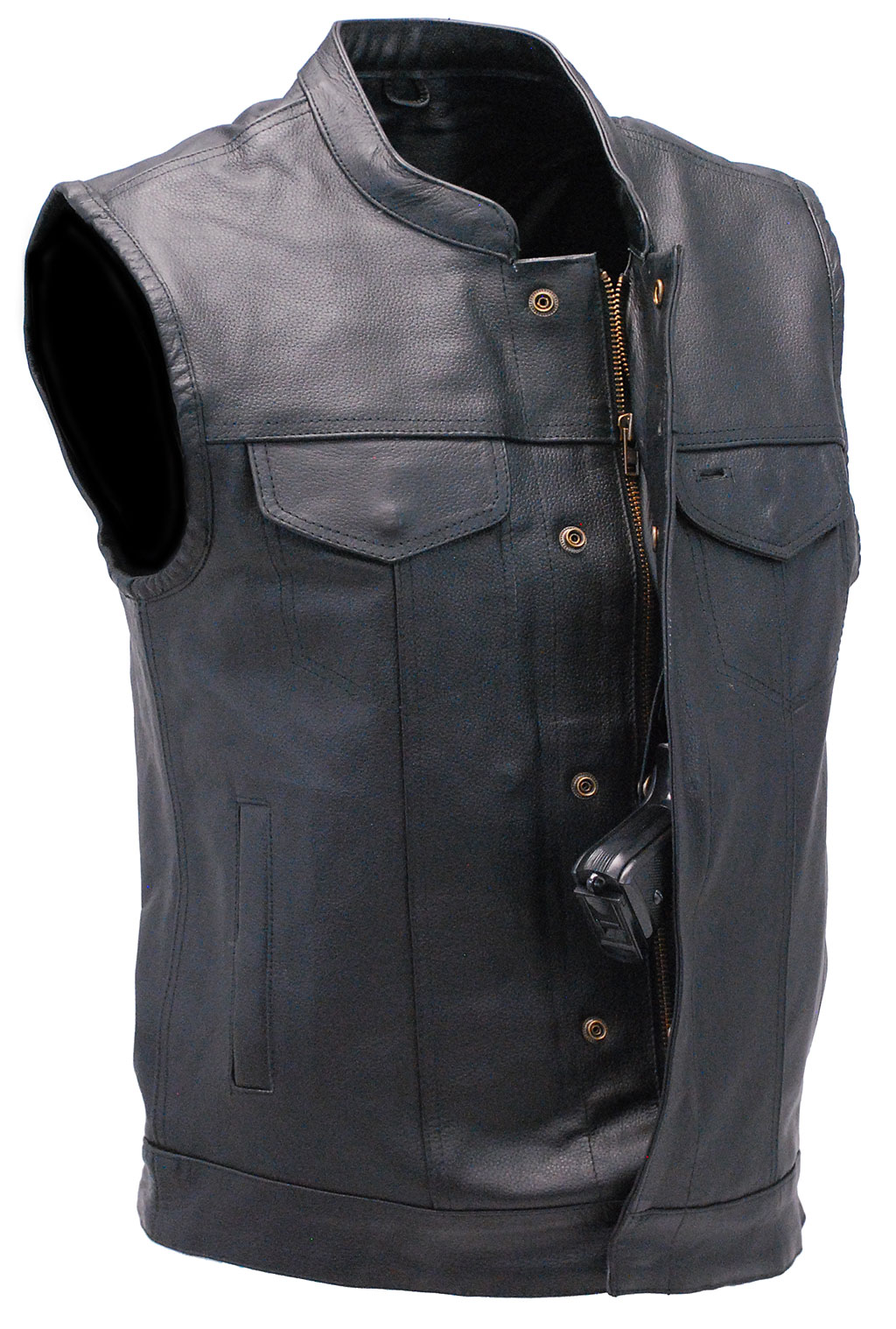 LEATHER CLUB VEST WITH CONCEALED POCKETS