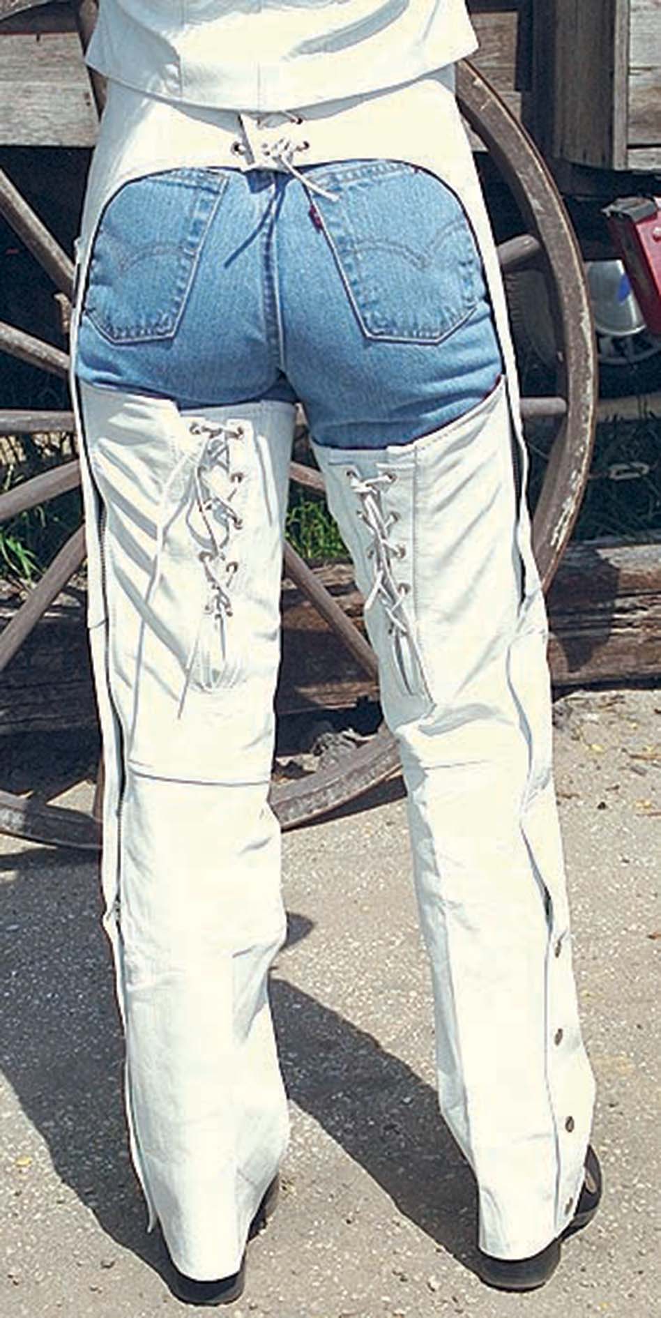 WHITE LEATHER CHAPS WITH LACING