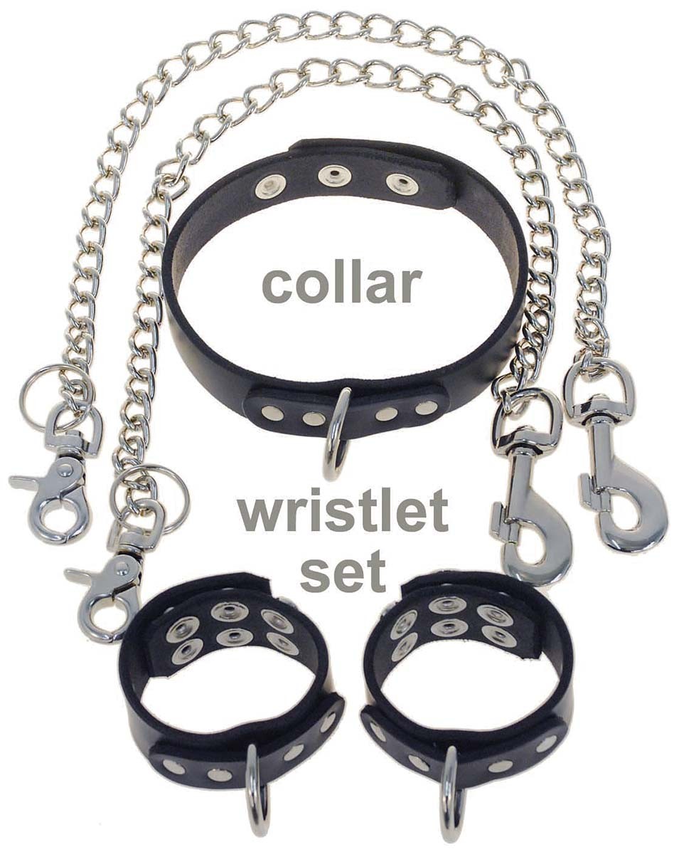 leather choker and chains wristlet set