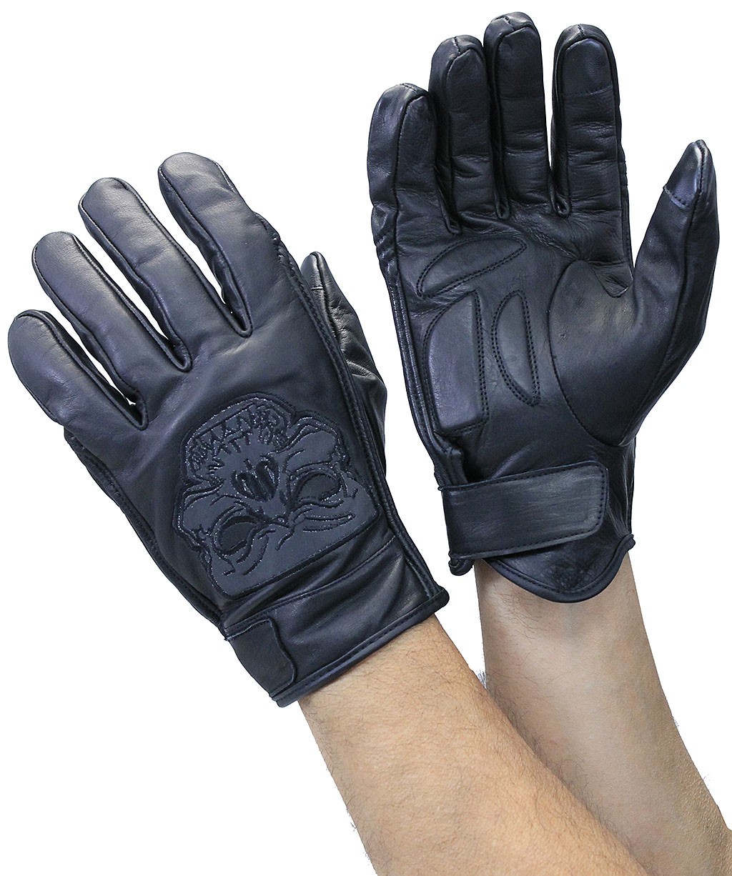 reflector skull leather gloves