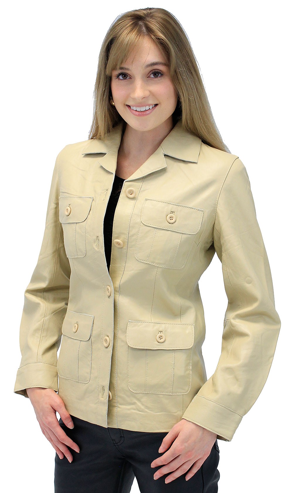 cream color women's leather coat