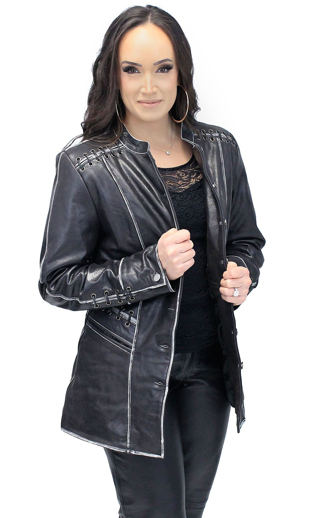 women's long leather coat