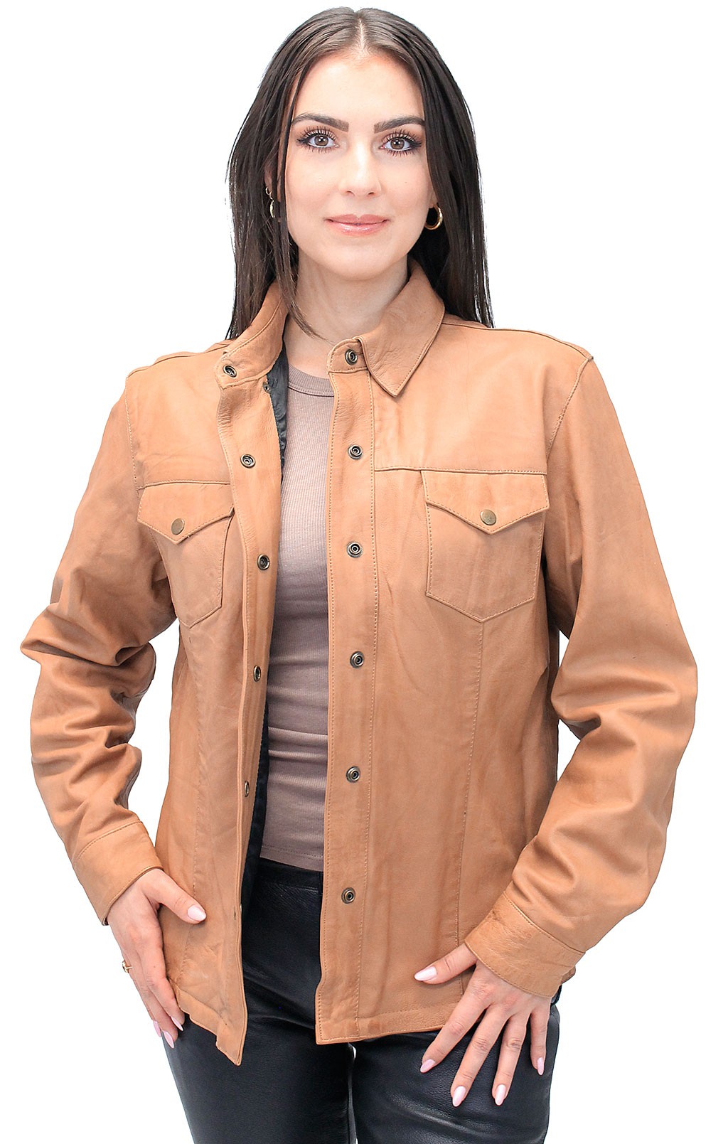 women's brown leather shirt