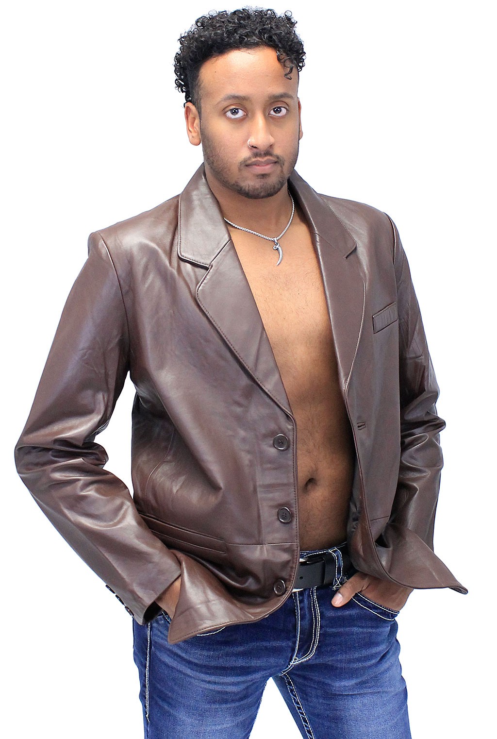 men's brown leather blazer sports coat