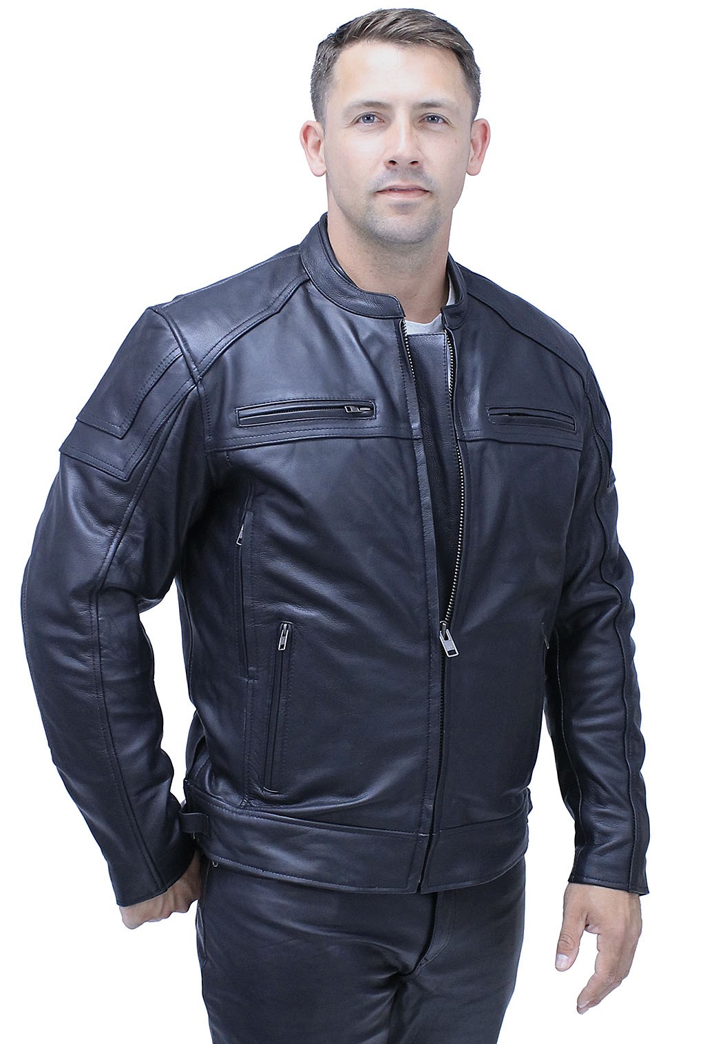 New men's premium leather motorcycle jacket