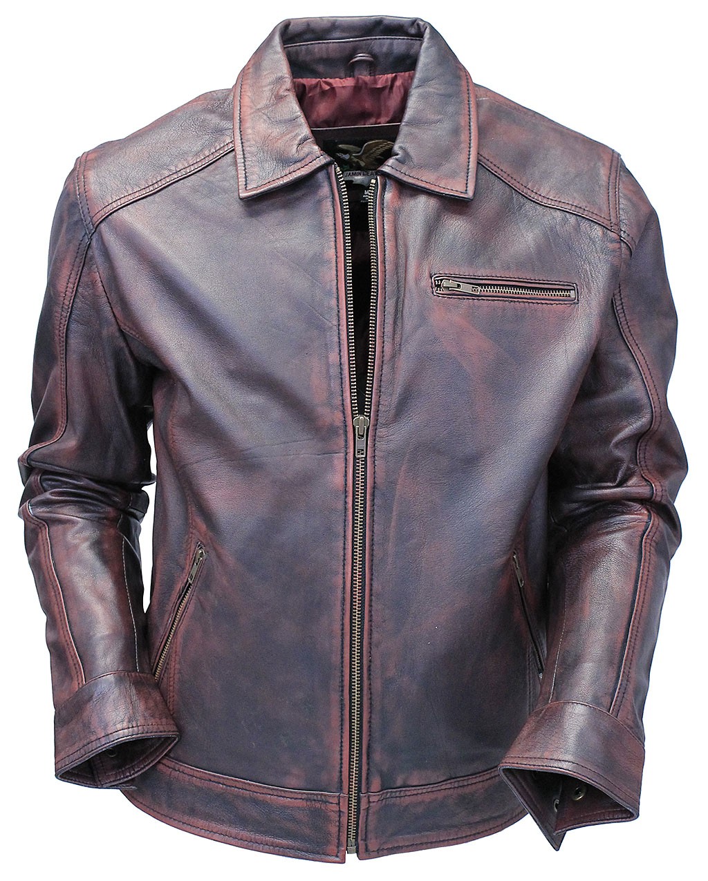 men's burgundy leather coat