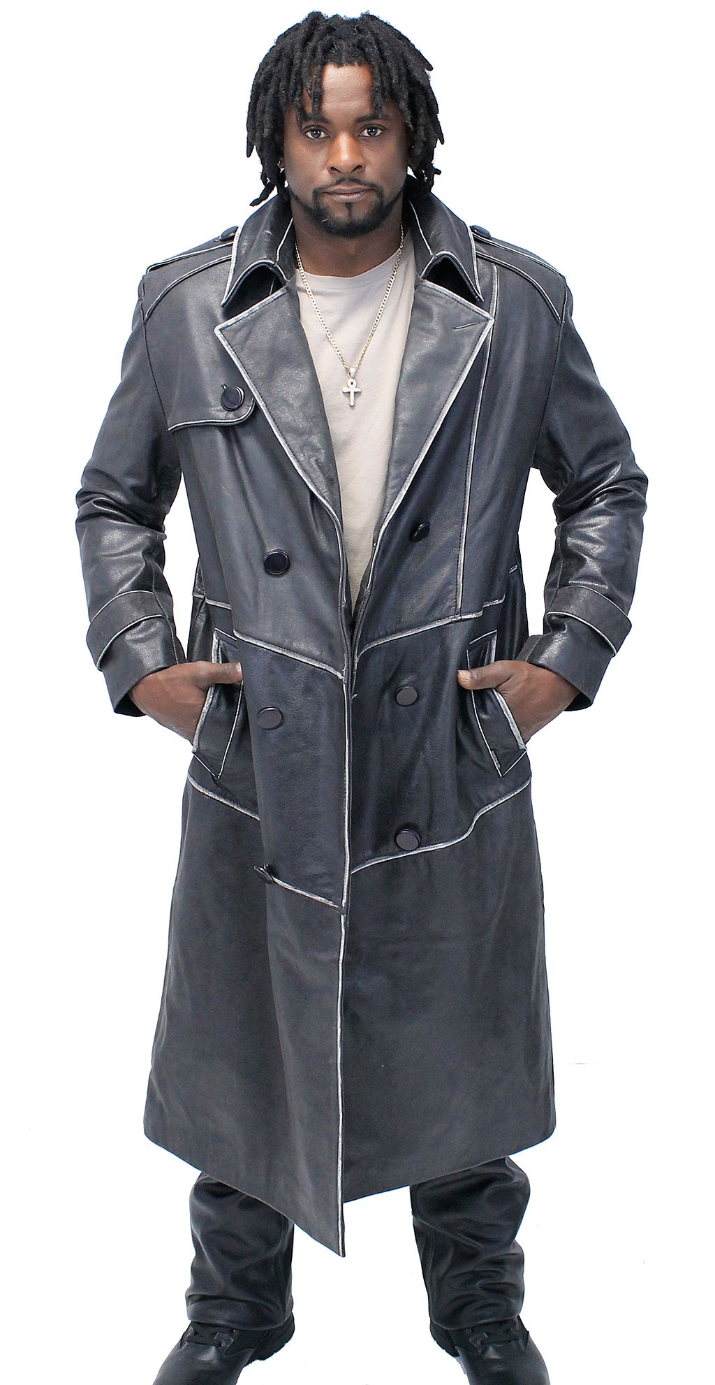 men's long leather coat