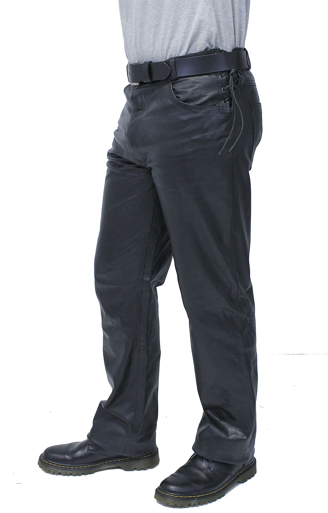 Men's leather motorcycle pants with side lacing