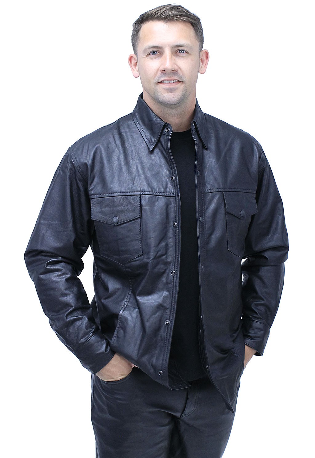 Black classic men's leather shirt