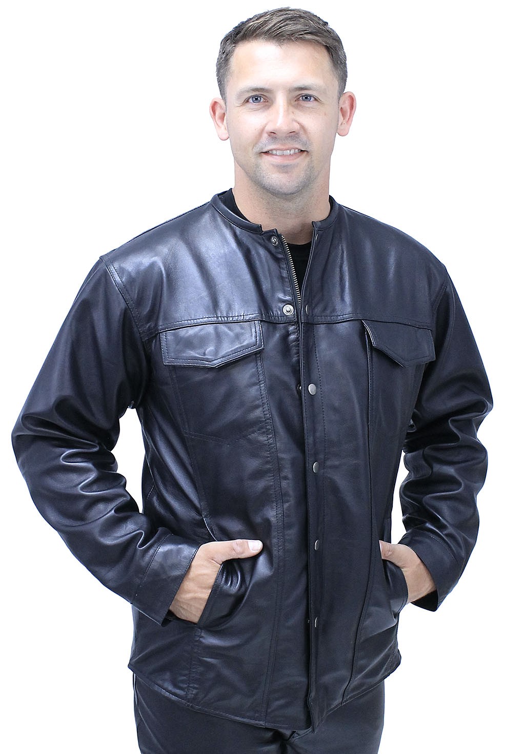 Men's leather shirt with no collar