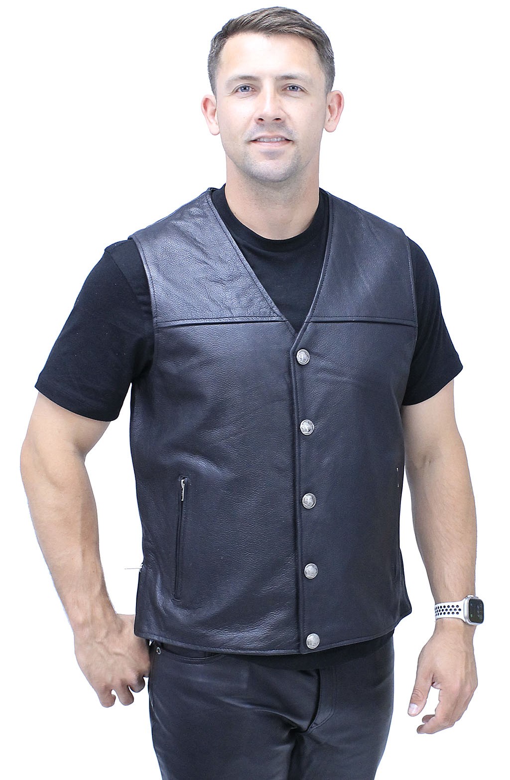 men's leather vest with buffalo nickels