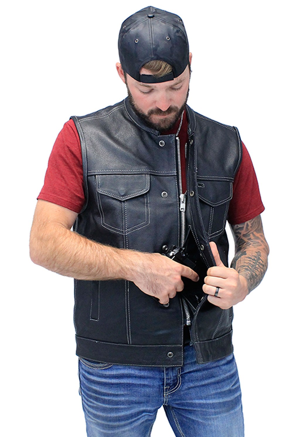 men's leather vest with conceal carry pockets