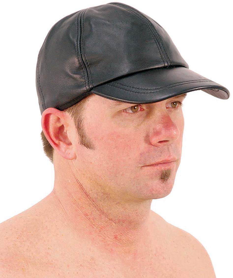 black leather baseball cap