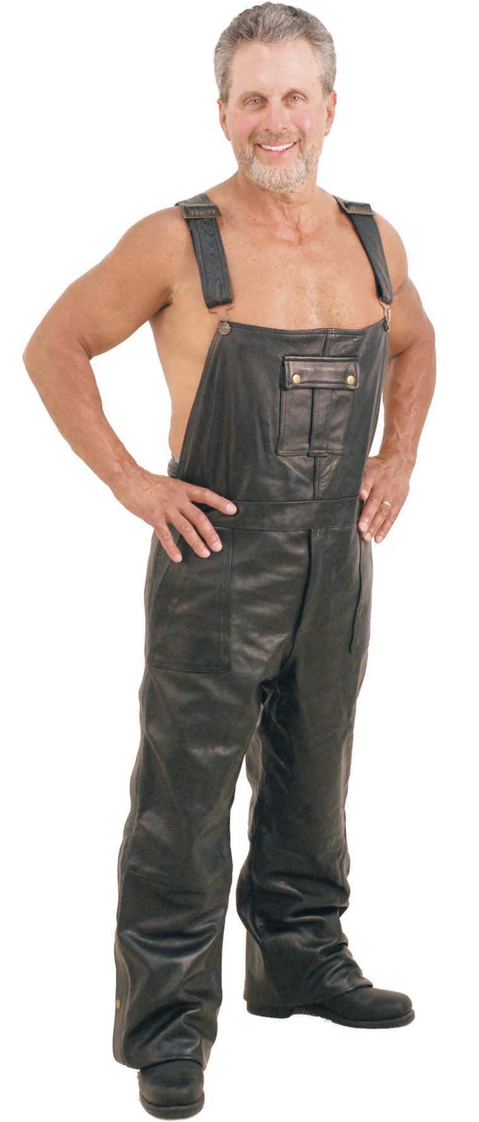 Men's leather overalls with leg zippers