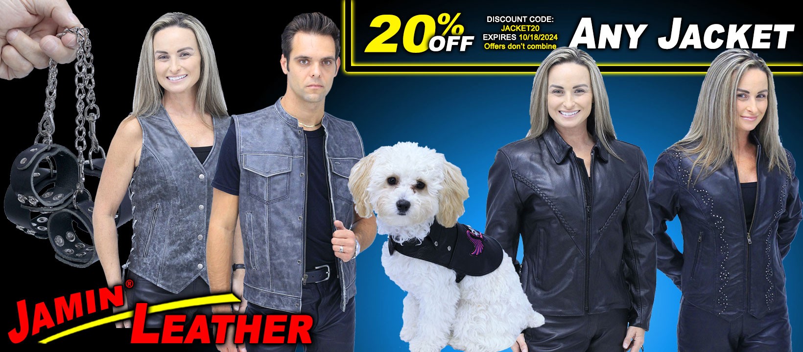 20% Off Any Jacket with code JACKETS20, offer expires 10/18/2024, offers don't combine